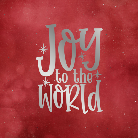 chique kerstkaart Joy to the world rood met zilverfolie