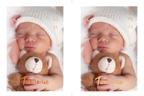 DIY-fotolabel geboortekaartje met koperfolie