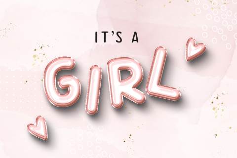 felicitatie geboorte dochter It's a girl roze ballonnen