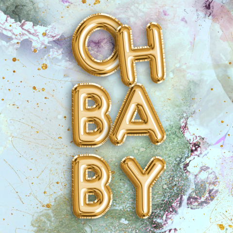 hippe felicitatie geboorte Oh Baby ballonletters goud