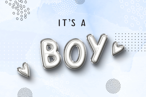 felicitatie geboorte zoon It's a boy zilveren ballonnen