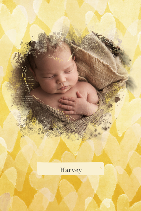 geboortekaartje met foto hartjes geel