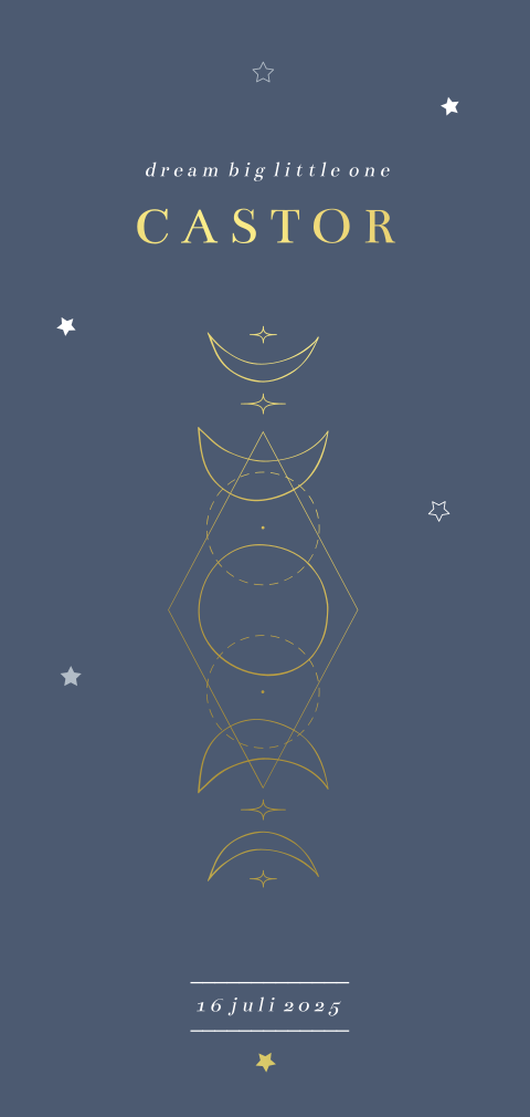 goudfolie geboortekaartje jongen blauw maan en sterretjes