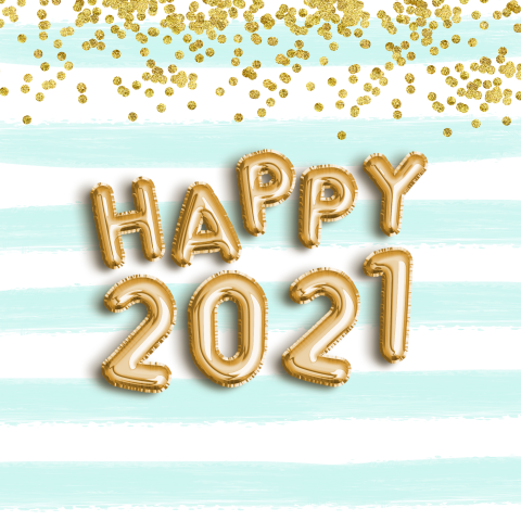 Happy 2021 vrolijke nieuwjaarskaart mintgroen met gouden letters