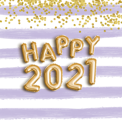 Happy 2021 vrolijke nieuwjaarskaart paars met gouden letters