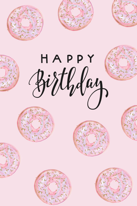 kleurrijke verjaardagskaart roze donuts Happy Birthday