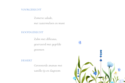 menukaart veldbloemen en vlindertjes waterverf