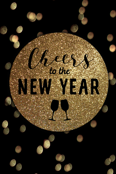 nieuwjaarskaart Cheers to the new year zwart goud