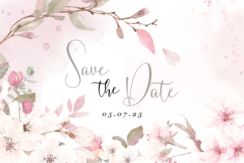 save the date bloemen roze wit waterverf