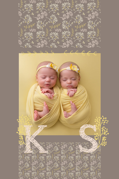 schattig geboortekaartje met foto in roze, bruin en geel
