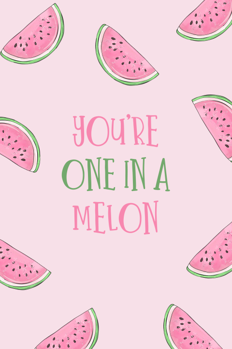 vrolijke kaart You're one in a melon in roze en groen