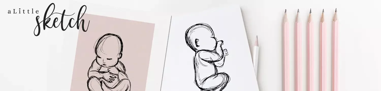 Een gepersonaliseerde poster met lijntekening of schets van je baby