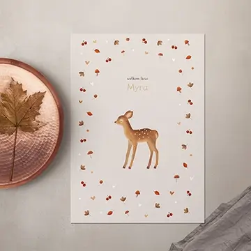 herfst geboortekaartje met lief hertje